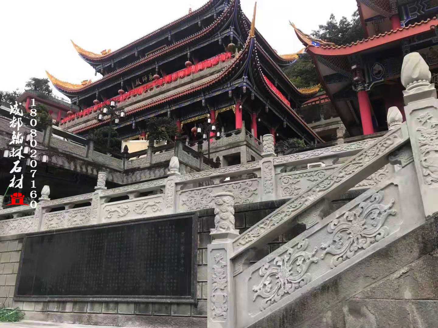 寺廟精工制作青石浮雕欄桿貴州廠家 